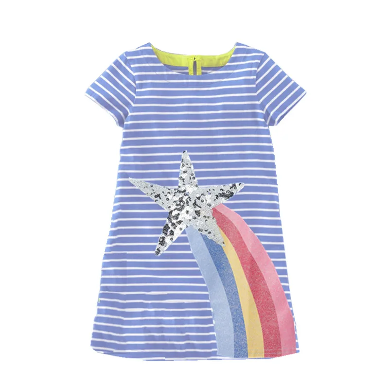 

Striped Girls Dresses A-line Short Sleeve Kids Casual Wear Boutique Clothing Summer Children's Clothes Manufacturer, Blue