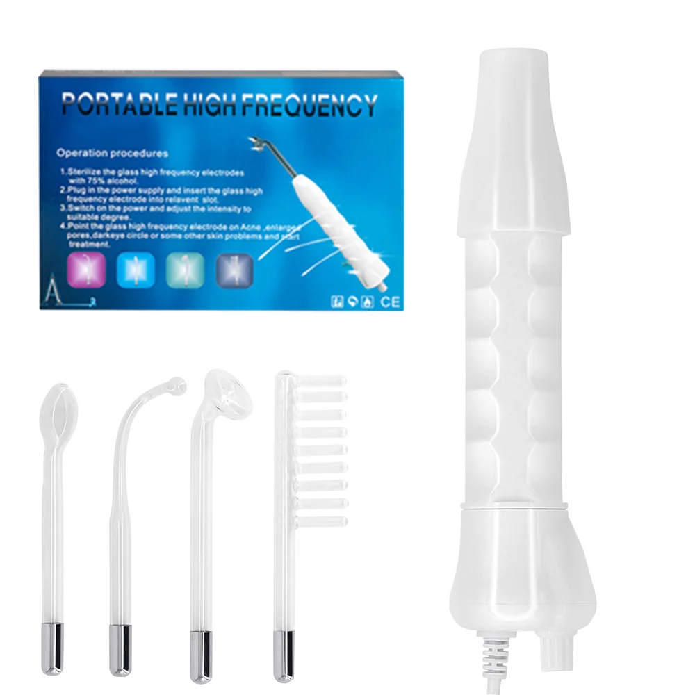 

4 in 1 High Frequency Portable Facial Machine Wand Portable Handheld High Skin Darsonval High Frequency Therapy Wand, White pink blue violet red