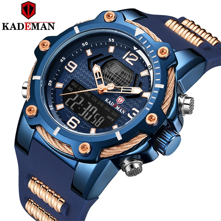 

Kademan K9055G New Arrival Brand Men's Sports Watch Rubber Strap LED Dual Display Fashion Military Quartz Wristwatch Waterproof