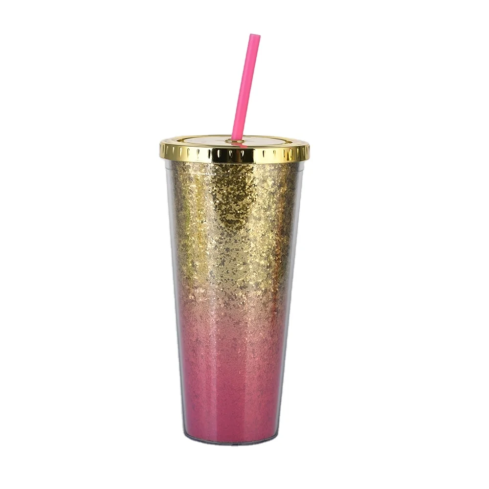 

24oz plastic double wall gradient glitter skinny tumbler BPA free acrylic tumbler new design colorful, Picture