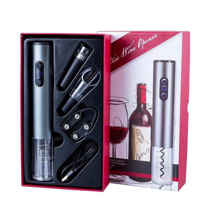 

Amazon Hot Selling Rechargeable Automatic Corkscrew Gift Set Wine Opener Set Electric, Silver/red/grey/blue/green