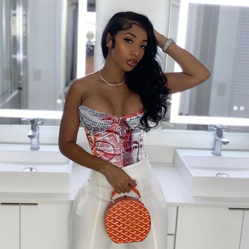 

M3734 Upgrade high quality add bone fashion designed money print lace-up crop top corset and bustiers women sexy