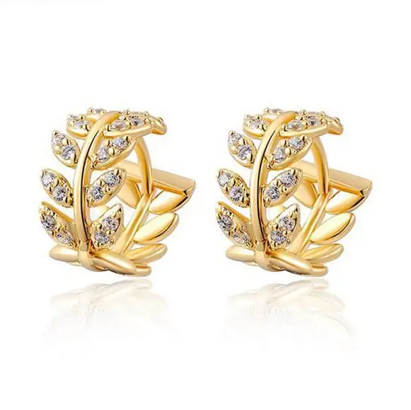 

Exquisite Gold Silver Retro Leaves Diamond Earrings 925 Silver Plated Crystal Zircon Clip Crystal Earrings, Silver/gold