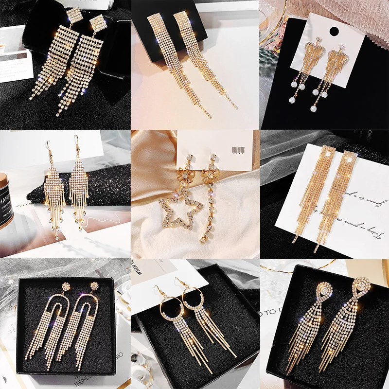 

PUSHI most popular products 925 silver needle long earrings elegant assorted quality earring lot large tassel earrings women