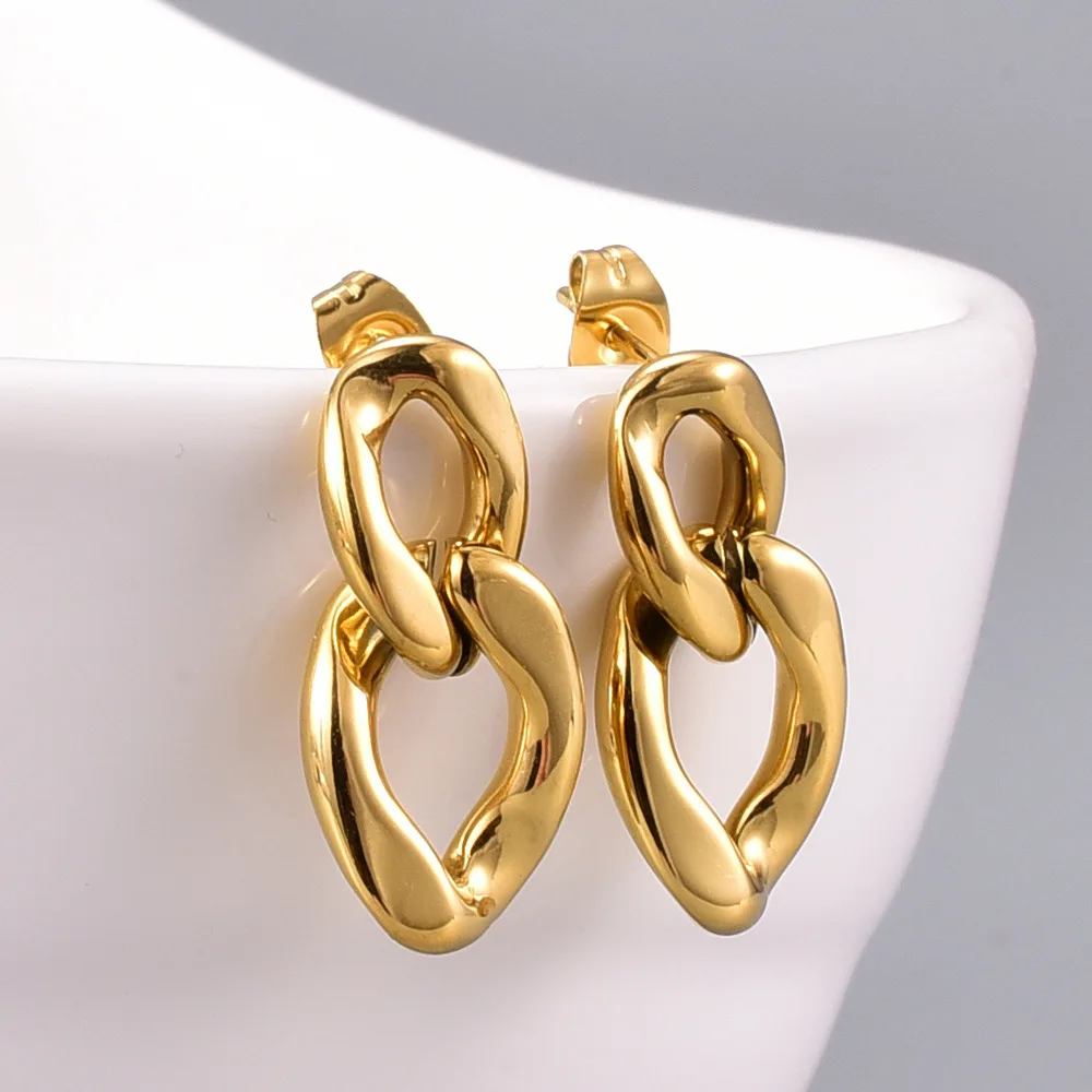 

Fashion France 18K Gold Plated Stainless Steel Chain Design Earrings
