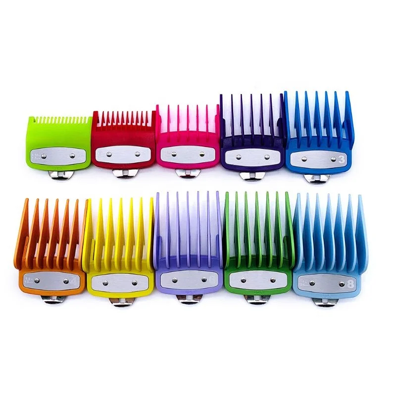 

10 Colors Barber Hair Clipper Guide Guards Set Metal Clip Trimmer Accessories Hair Clipper Colorful Limit Guide Comb 10 Sizes, Silver,gold ,pink ,black ,transparent,red,colorful