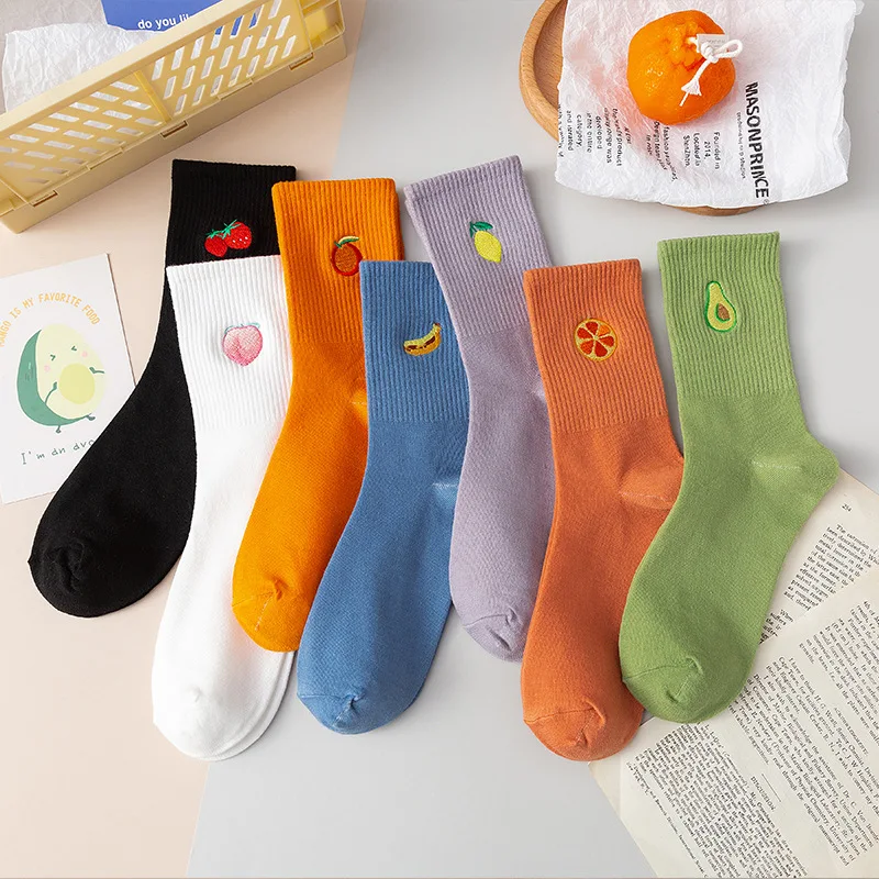 

Fashion Cotton Women Socks Yellow Banana Fruit Pattern Socks Solid Color Casual Long Tube Socks