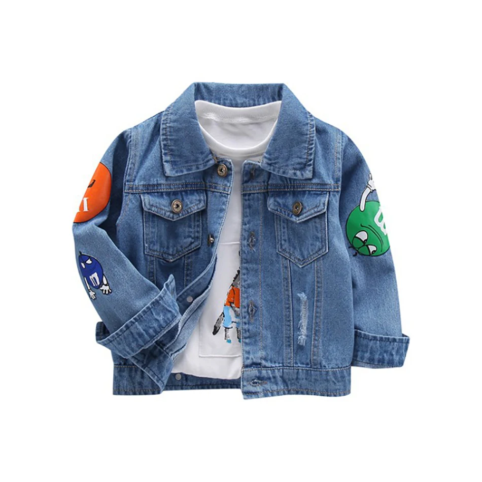 

Drop Shipping Baby Boy Denim Jacket Kids Cartoon Appliques Tops Autumn Children Clothes for Wear Fashion Looks, Picture shows