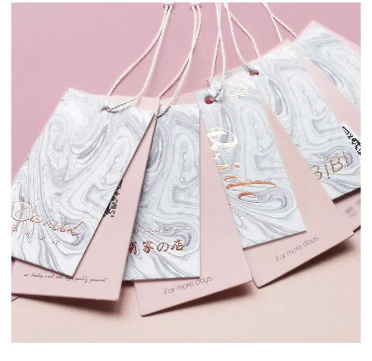 

High Quality Rose Gold Foil White Matte Hang Tag/T-Shirt HangTag/Brand Logo Textured Paper Hangtag, Cmyk