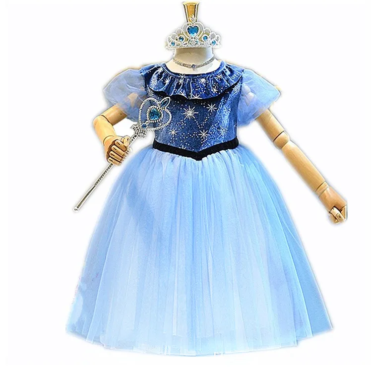 

Kids Lace Shinny Birthday clothing Wedding princess mesh baby girl pary cos dress, Blue