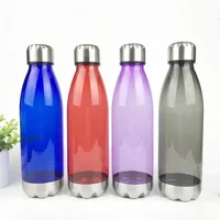

new custom Best reusable water bottle 750ML cola shape purple plastic bottle with stainless steel lid and base