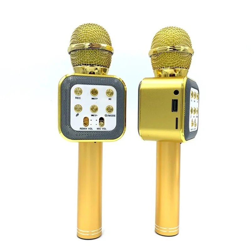 

Handheld Wireless Mobile USB WS1818 Karaoke Microphone Speaker with Colorful LED Light Mobile KTV Microphone, Black, silver, red, rose gold, gold
