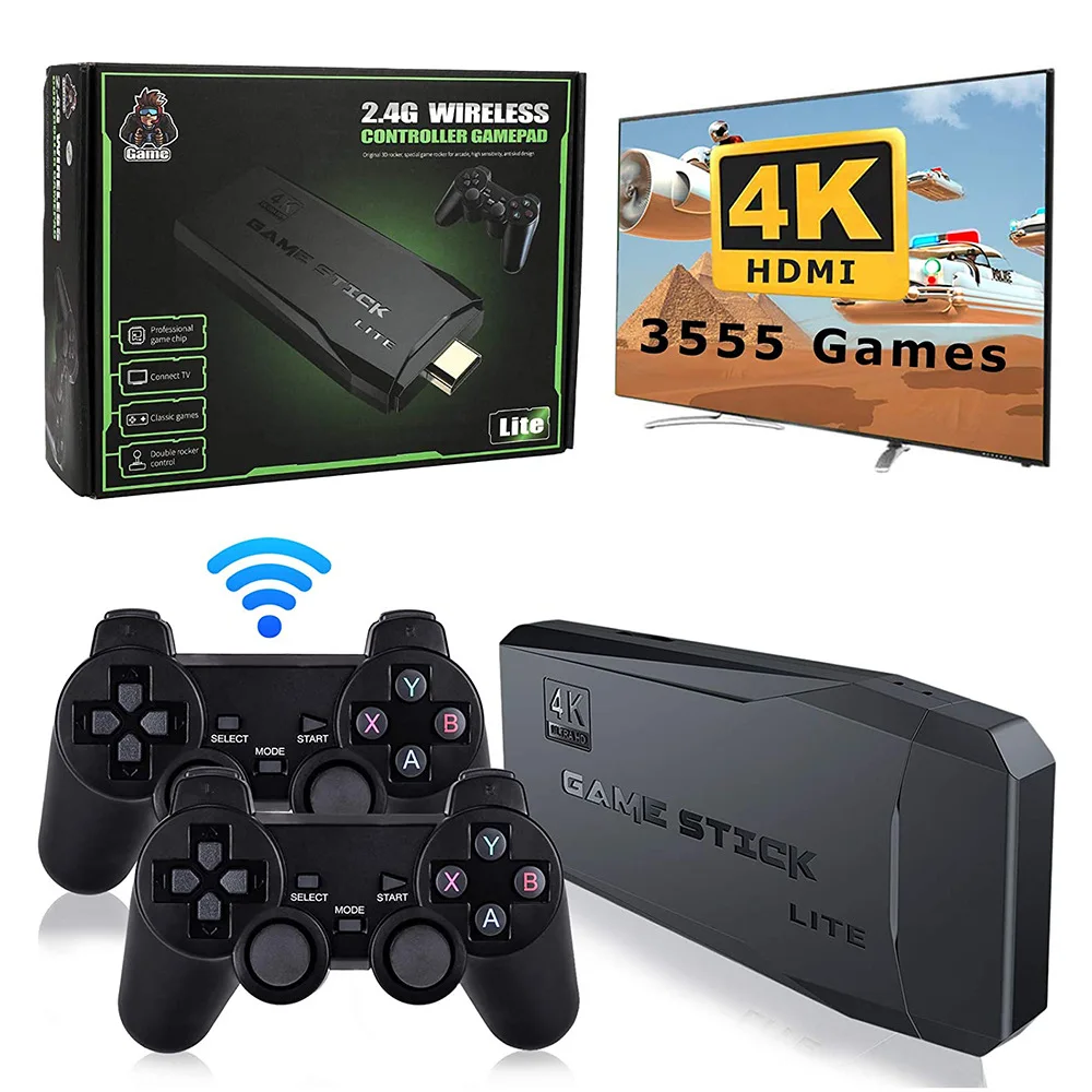 64GB 4K TV Game Stick Console HD Out With 2.4g Wireless Gamepad Mini Family Retro M8 Game Console for PS1 Video Games