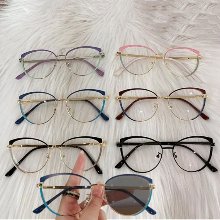 

Wholesale Optical Glasses Computer Optical Glasses Metal Cat Eye Metal Photochromic Blue Light Blocking 2024 Newest Women