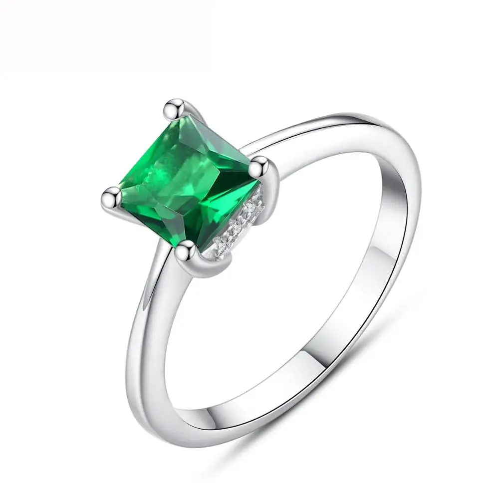 CZCITY Stylish 925 Sterling Silver Rings for Women Artificial Emerald Engagement Ring