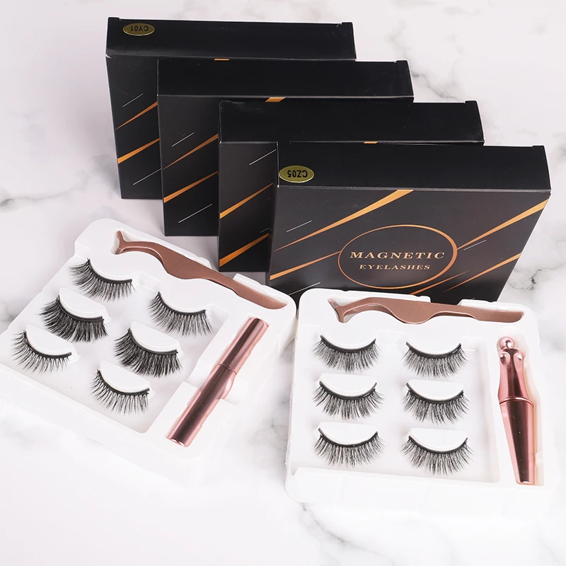

Hot selling magnetic 3D faux mink magnetic eye lashes magnetic look natural and fluffy, Natural black