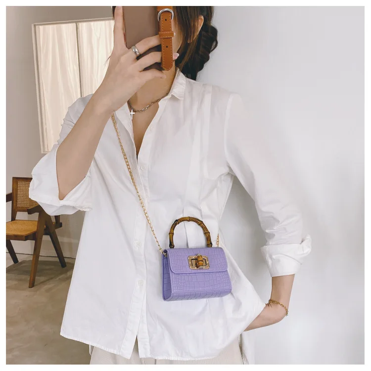 

New Arrivals 2021 Designer Fashion Candy Color Bamboo Handle Cross body Bags For Women Ladies Keys Purses