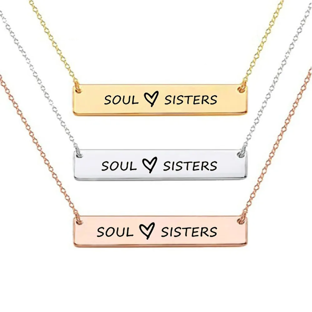 

Customized fashion jewelry bar pendant rose gold stainless steel gold plated name custom necklace, Gold/steel/rose gold