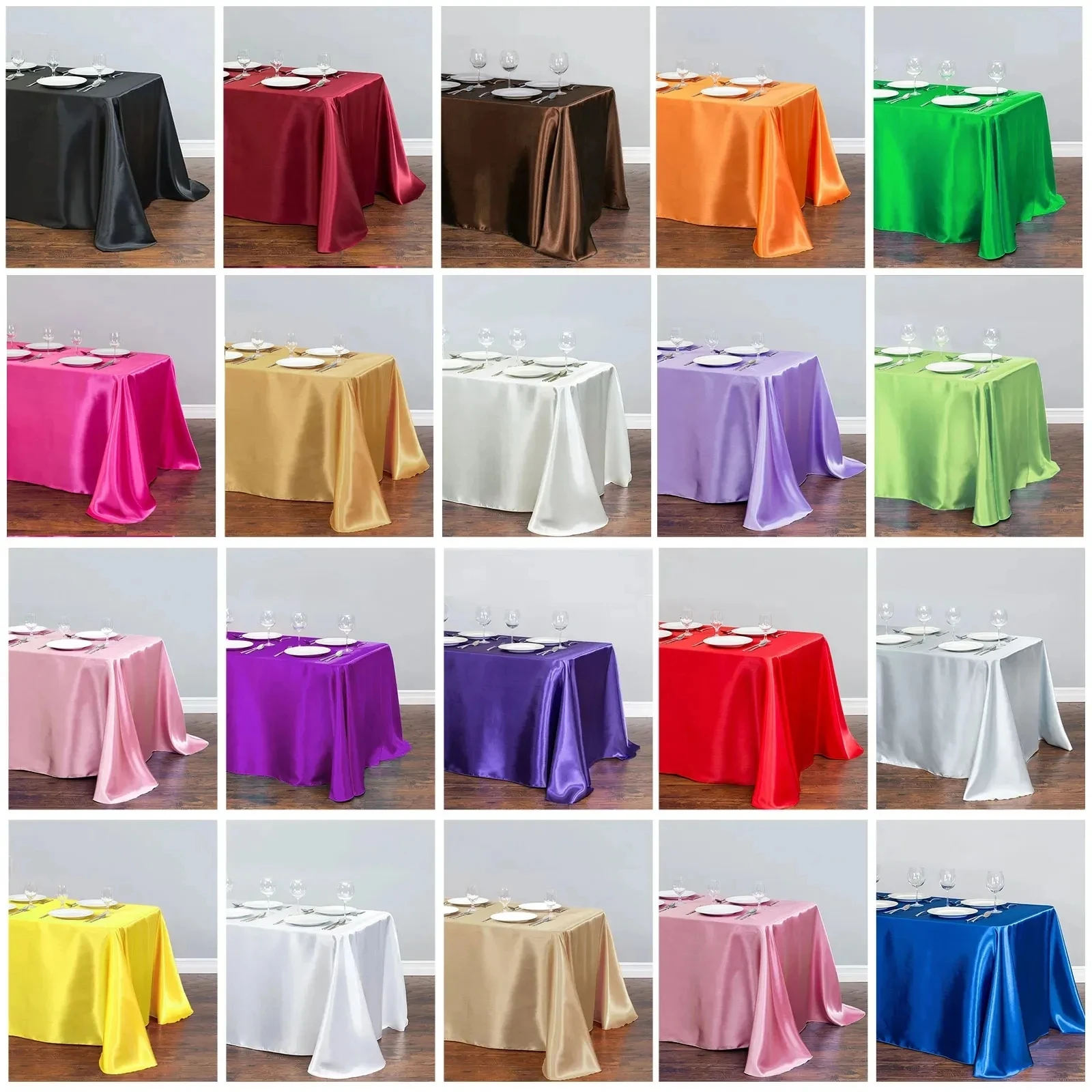 Satin Table Cover Rectangle Bright Silk Smooth Fabric Decoration for Wedding Tablecloth