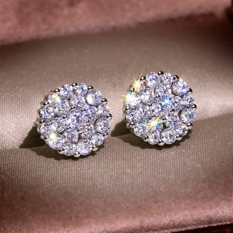 Cute Boho Female Small Snowflake Stud Earrings Silver Color Double Zircon Stone Earrings For Women Vintage Party Wedding Jewelry