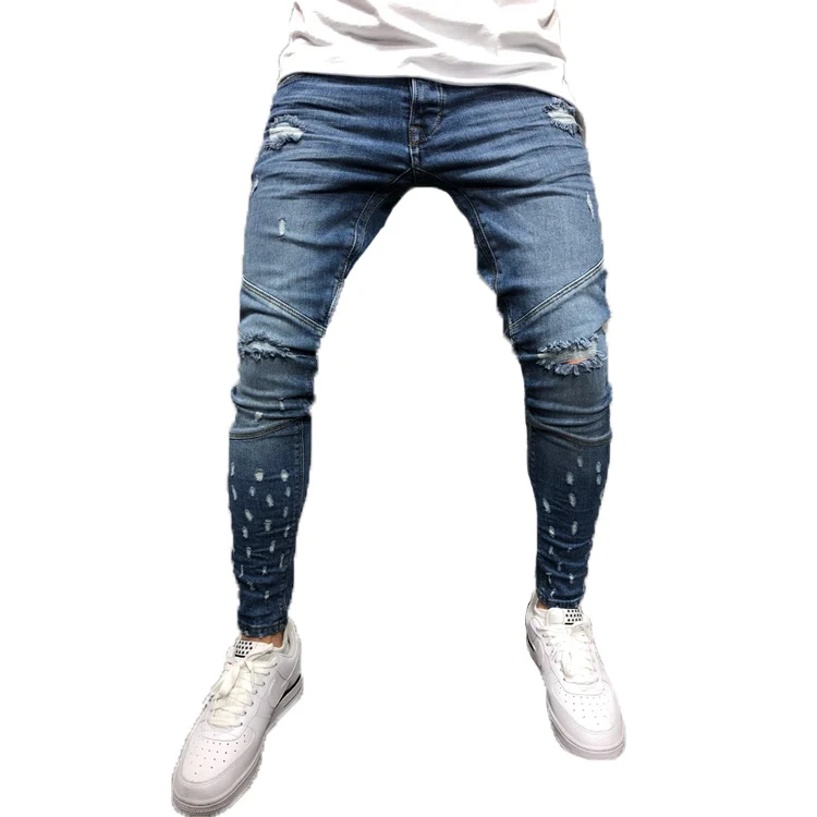 

Wholesale Men's Skiiny Fit Ripped Jeans Pants, Blue