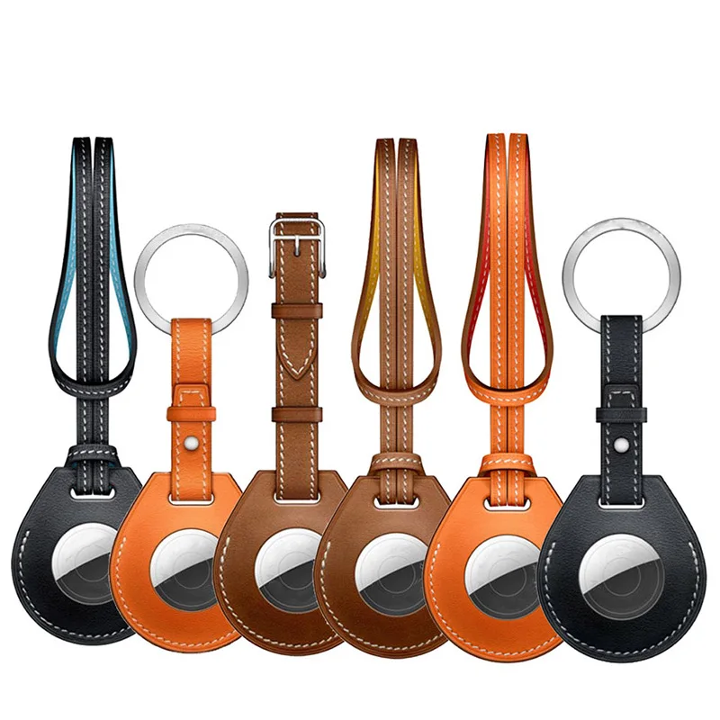 

Wholesale Custom Logo Leather Case Cover Keychain Key Ring Clip Holder Airtags Case For Apple