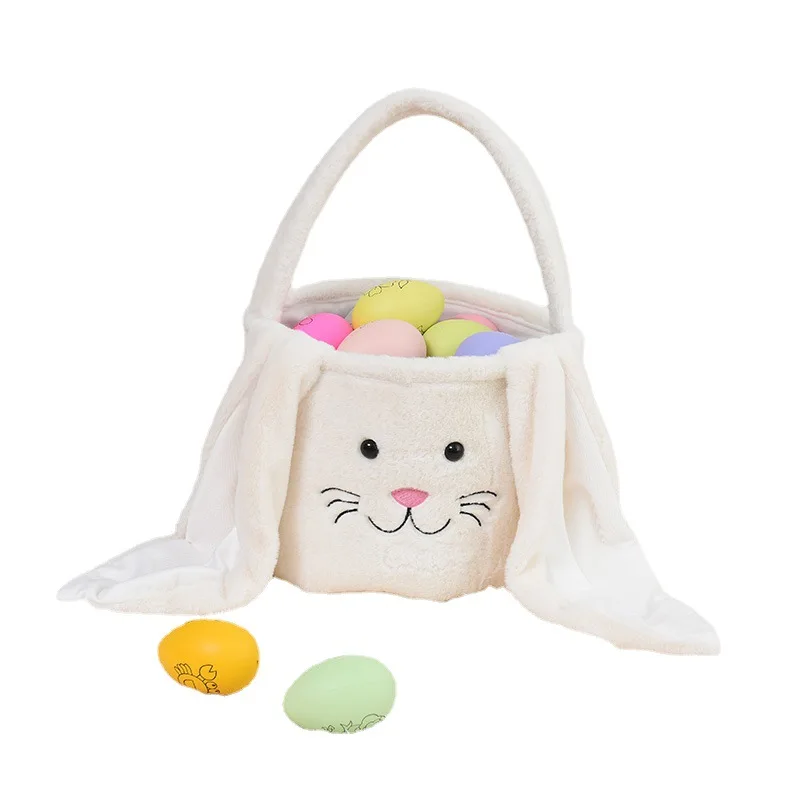 

Custom Easter Cute Bucket Soft long bunny ear Egg candy gift storage tote bag Plush Easter basket