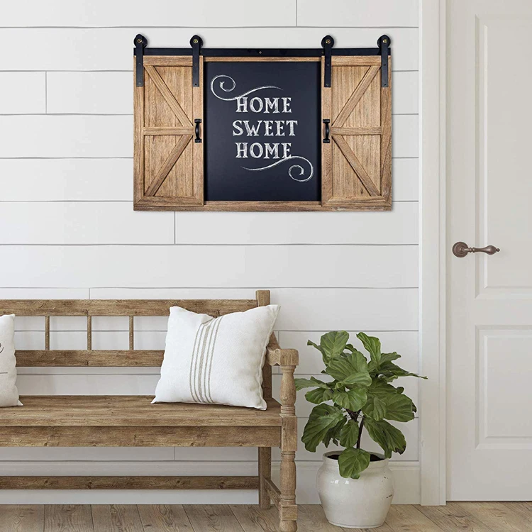 Large Wall Mounted Rustic Wood Chalkboard with Four 4x6 Hideaway Photos