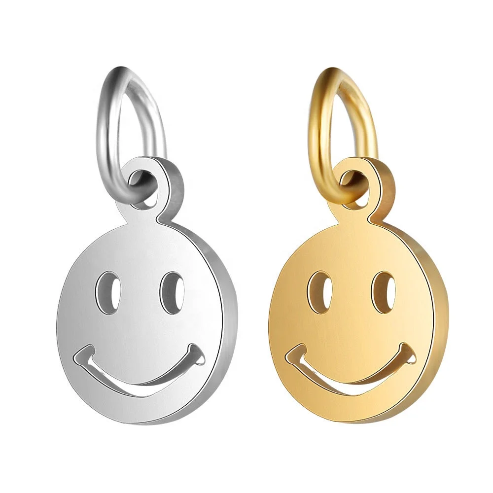 

DIY Jewelry Accessories Finding Pendant For Jewelry Metal Plated Gold Stainless Steel Smile Expression Happy Face Shape Charm, Silver/gold