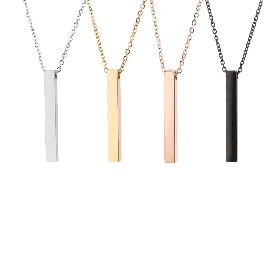 

2020 New Round CornerCustom Personalized Vertical Bar Necklace 3D 5*40mmEngraved Date Name Pendant Necklace Women Jewelry