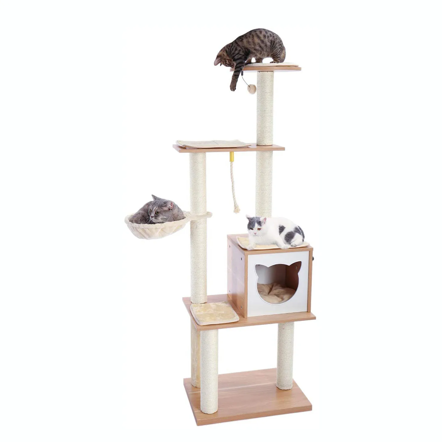 

Multi-Level Plush cozy Perch Cat Wooden Perch Condo Furniture Activity Trees Tower With Scratching Posts