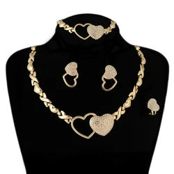 BPOYB Top Selling Products Double Heart Xoxo Bridal Dubai Accessories 18k Gold Plated Jewelries African Wedding Gift Jewelry Set