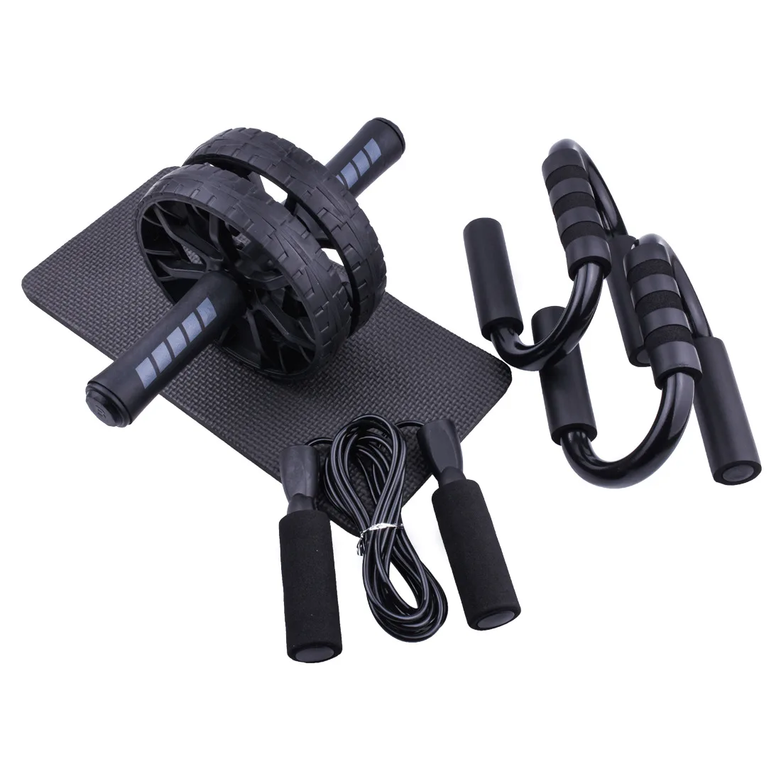 

LXYAB17 AB Roller Wheel Kit, 5 in 1 Abs Roller Kit, Ab Wheel Roller Kit with Skipping Rope Push Up Bar Knee Mat, Black