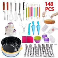 

148PCS Hot Sale Cake Decorating Tip Set Baking Supplies Rotating Cake Stand Turntable Tools Kit Plastic Cake Stand Icing Tips