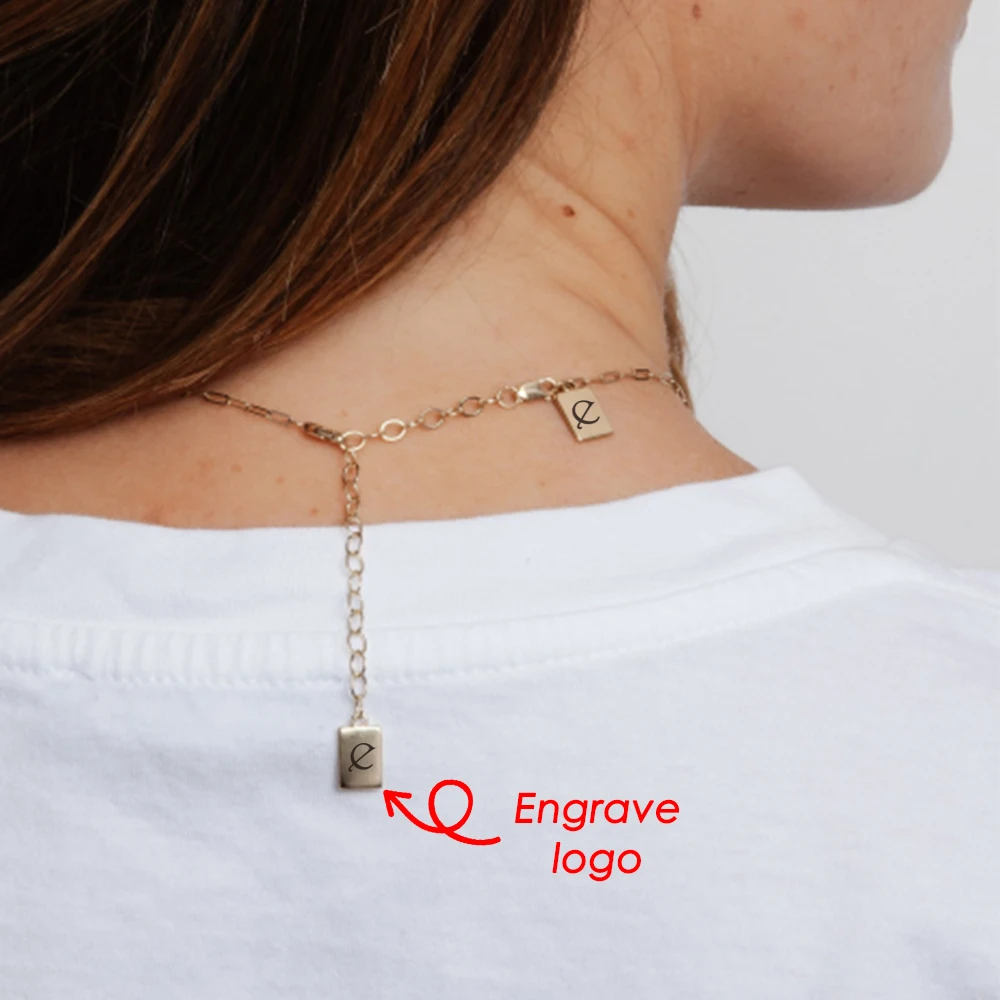 

Custom Jewelry Brand Logo Tags Stainless Steel Charms Metal logo Pendant for Necklace Bracelets, Silver / gold / rose gold