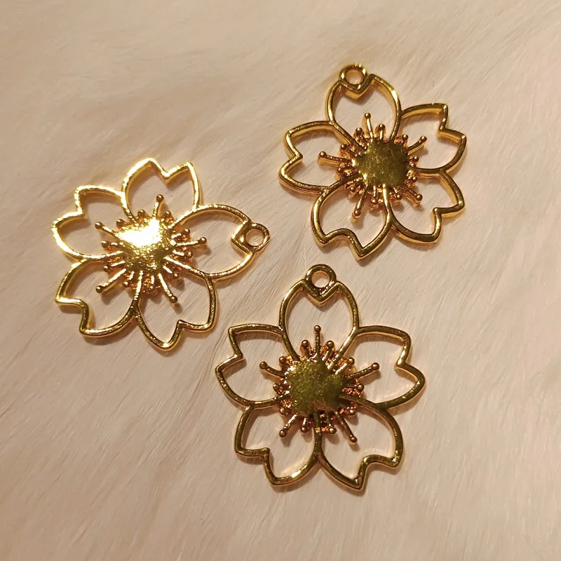 

PandaHall Sakura Flower Golden Alloy Open Back Bezel Earring Pendant