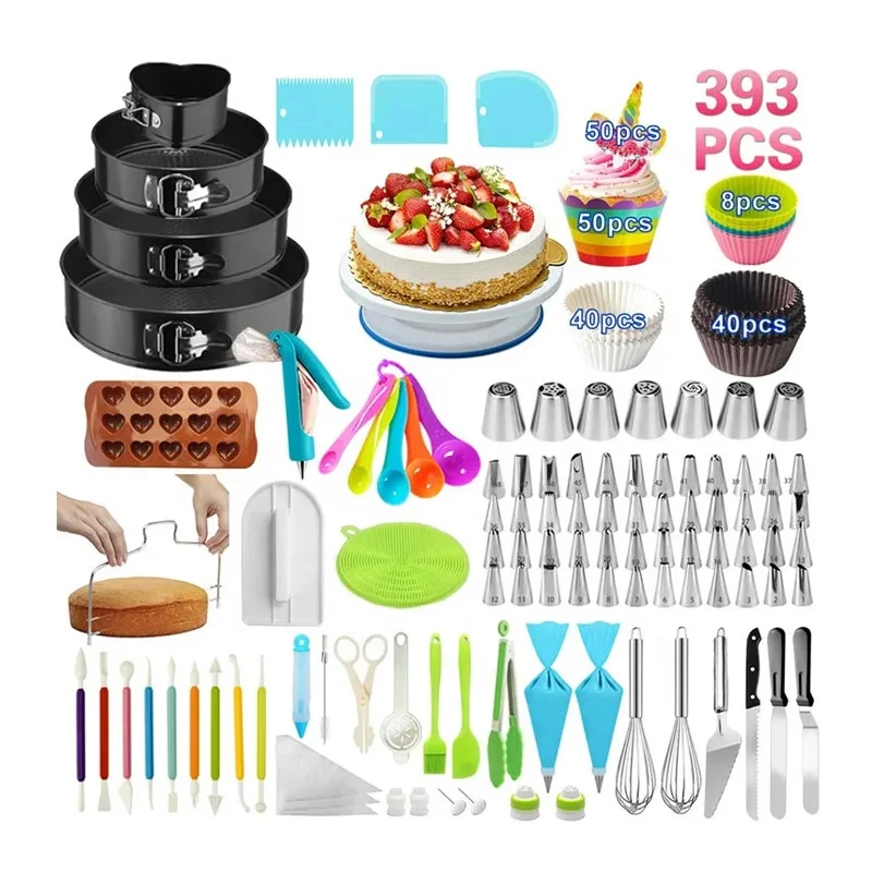 

2023 Hot Sale Ready Stock 393 PCS Cake Decorating Supplies Kit Cake Piping Tips Tools Baking Accessories set with Storage Box