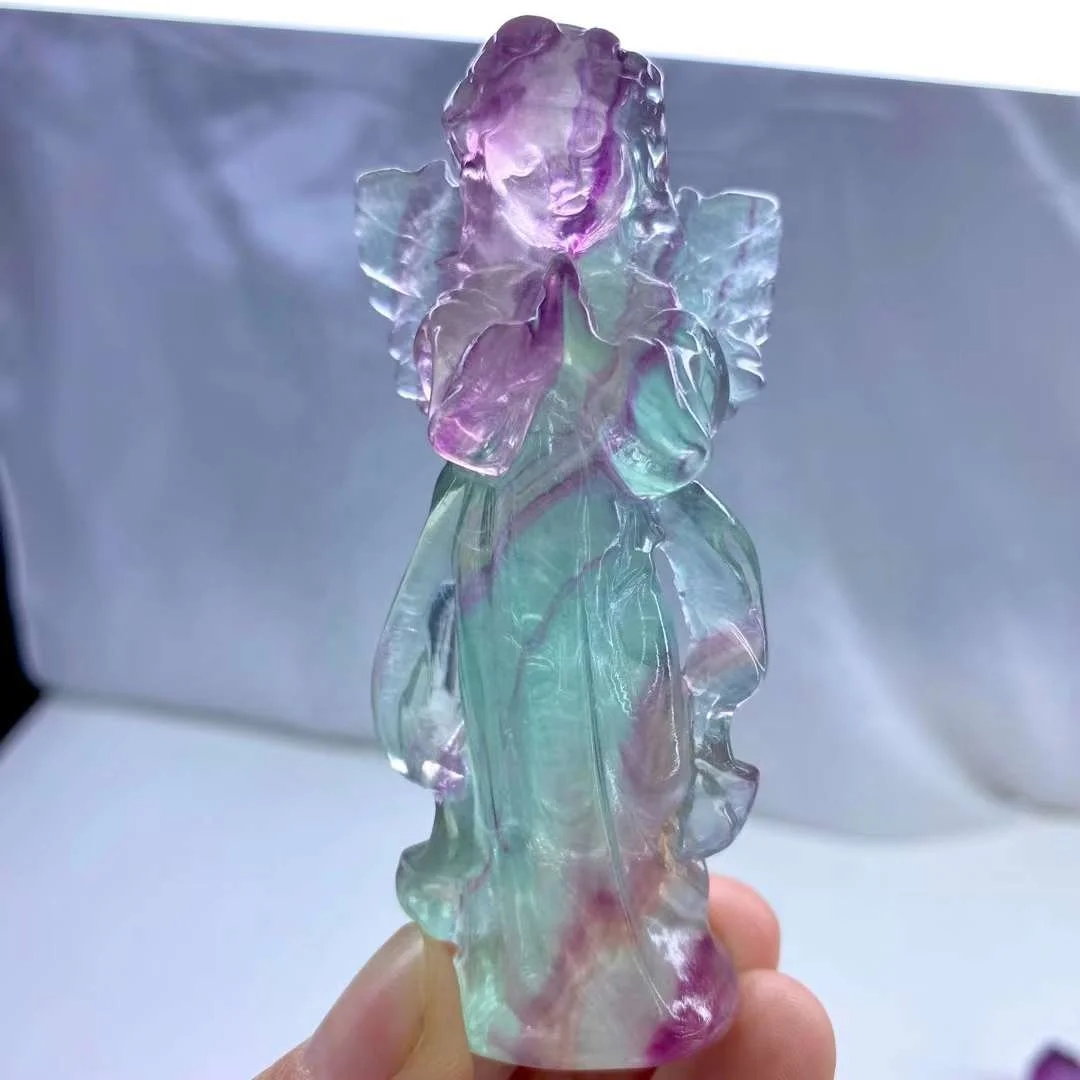 

Bulk Wholesale Hand Carved 8cm Natural Rainbow Fluorite Crystal Angel Carving Craft