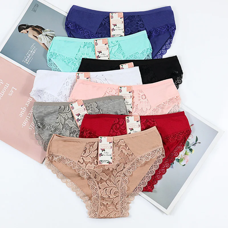 

New Style Sexy Sustainable Breathable Lady Panty Quicky Dry Briefs Cotton Lace Women Underwear, Mix color