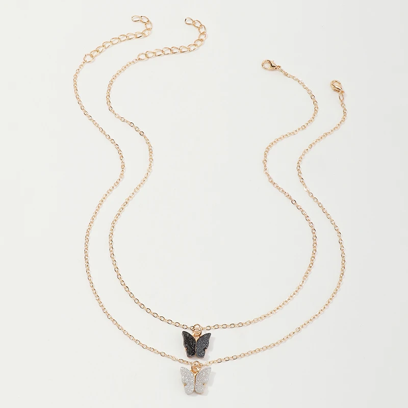 

Wholesale Fashion Gold Plated Necklace Jewelry Sets Women Colorful Butterfly Pendant Necklace For Girls