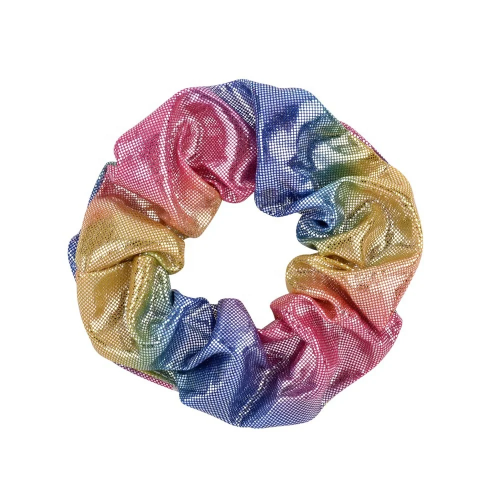 
2020 new fashion unique design wholesale rainbow colorful hair glitter scrunchies pack 