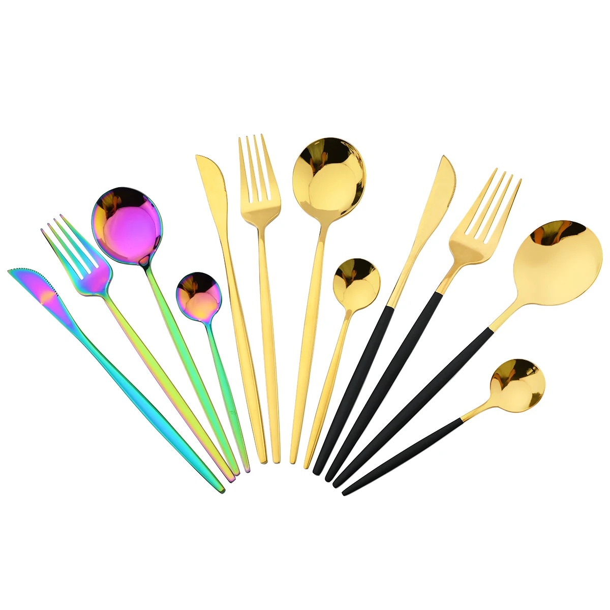 

Wholesale Reusable Custom Logo Black And Gold Luxury Hotel Wedding Flatware Set Stainless Steel Cutlery Sets With Box, Gold,sliver,rainbow,black,custom color