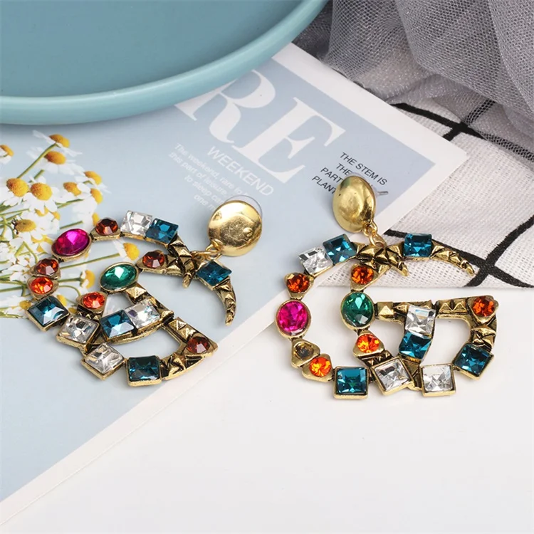 

New Full Diamond Earrings Round Fashion Crystal Earrings Geometric Circles Sparkling Earrings, Golden