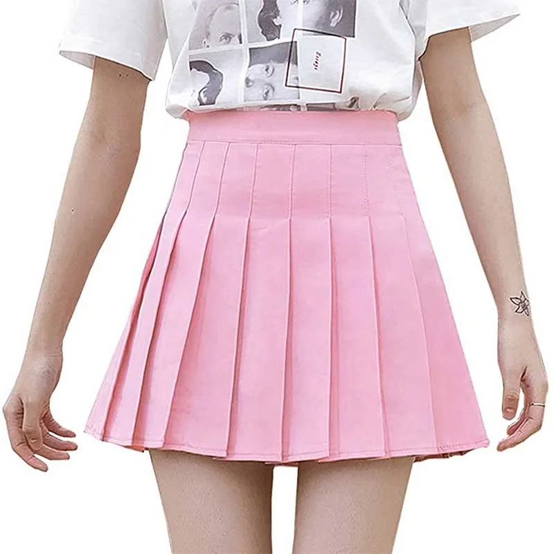 

Girls Womens Japanese Mini Skirts Cute Outfits Korean School Uniforms Pink Black Pleated Skirt