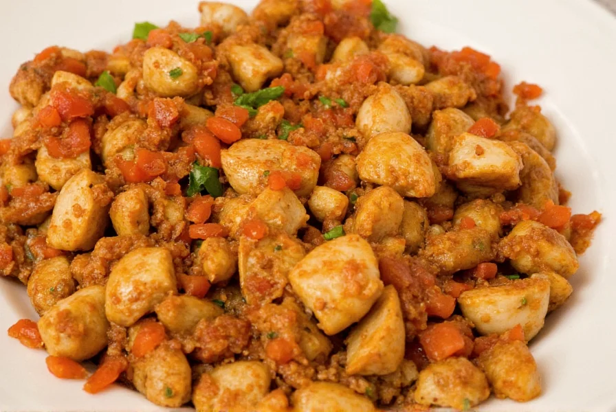 cooking chopped chicken with paprika and garlic