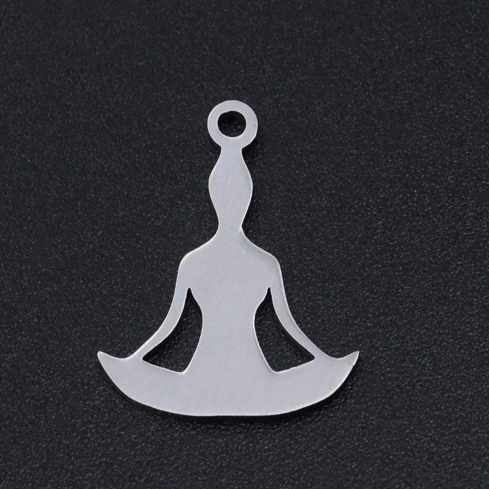 

Wholesale 5Pcs/Bag Sitting Yoga Pendant Lady Fashion Stainless Steel Accessories Diy Meditation Pendant