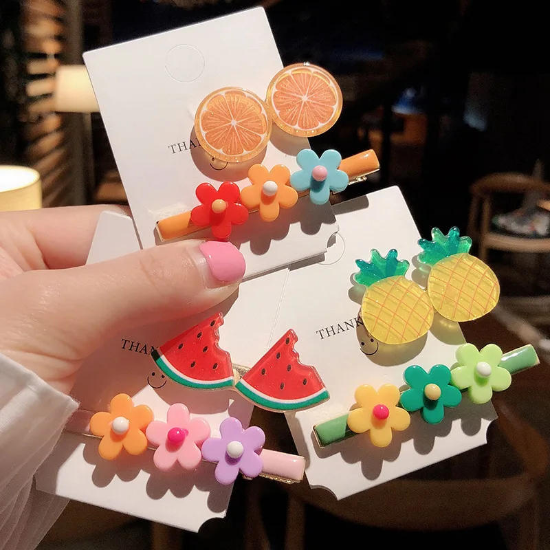 

JUHU Korean Girl Flower Acetate Hairpin 2 Piece Combination Cute Candy Color Fruit BB Clip, Colorful