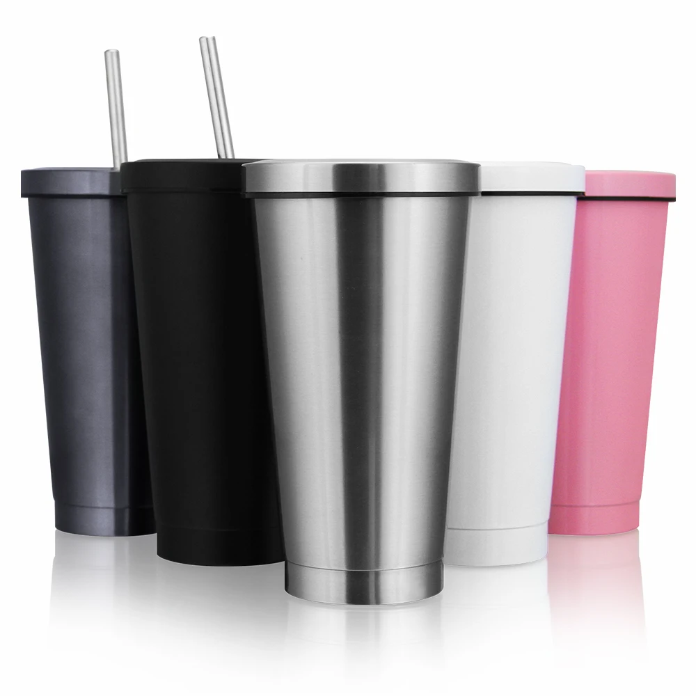 

High Quality 500ml Double Wall Stainless Steel Vacuum Insulated Sublimation Coffee Tumbler Cups Mugs with Lid and Straw, Customized color