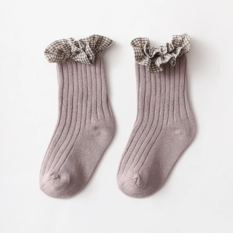 

High Quality Creative Custom Lables Plain Japanese Combed Cotton Baby Lace Happy Purple Gentle Socks, Customized