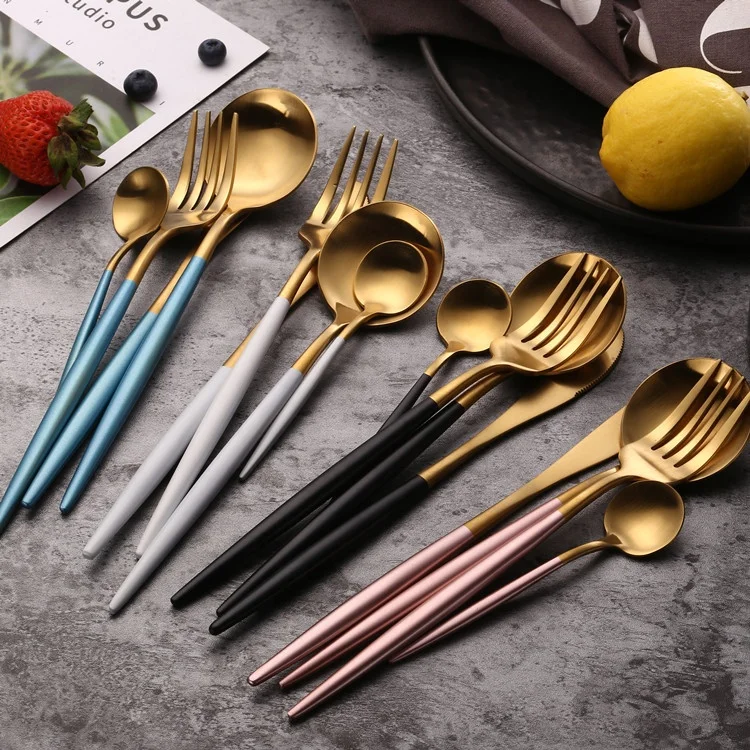 
4pcs/5pcs Matte Black Gold Flatware Set 304 Stainless Steel Cutlery Set Knife Fork Spoon and Chopsticks Dinnerware Silverware 
